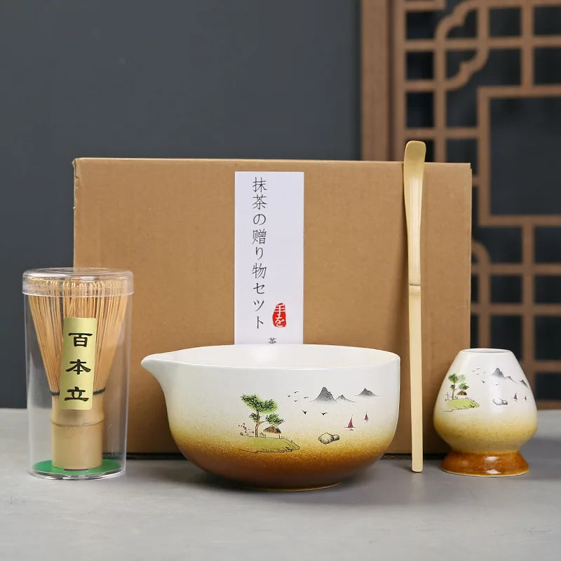 Japanese Matcha Tea Ceremony Set – 2/4/5 - Piece Matcha Tea Whisk, Bowl, Sifter & Bamboo Spoon Gift Box