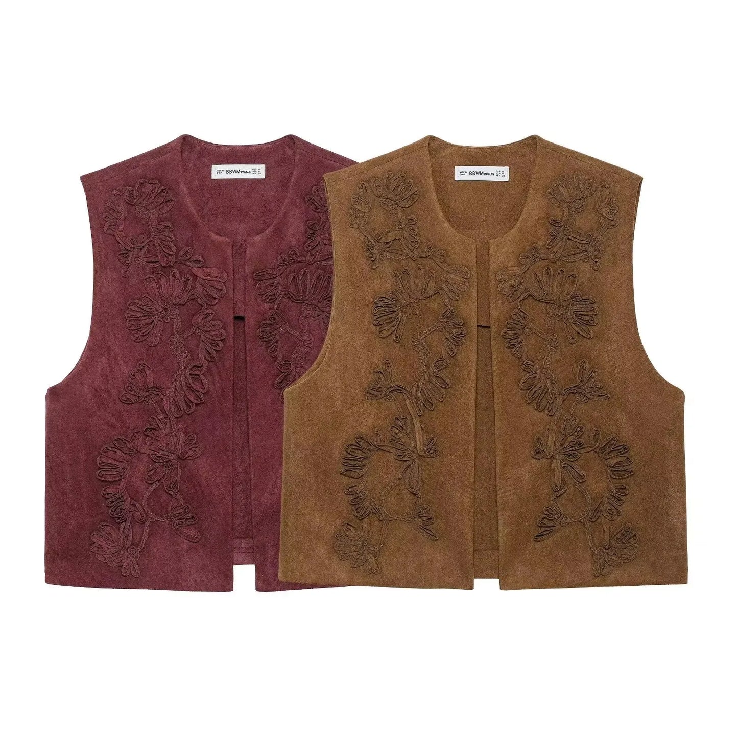 Zafira Embroidered Waistcoat – Sleeveless Boho Layering Piece in Claret or Brown for Casual or Holiday Outfits