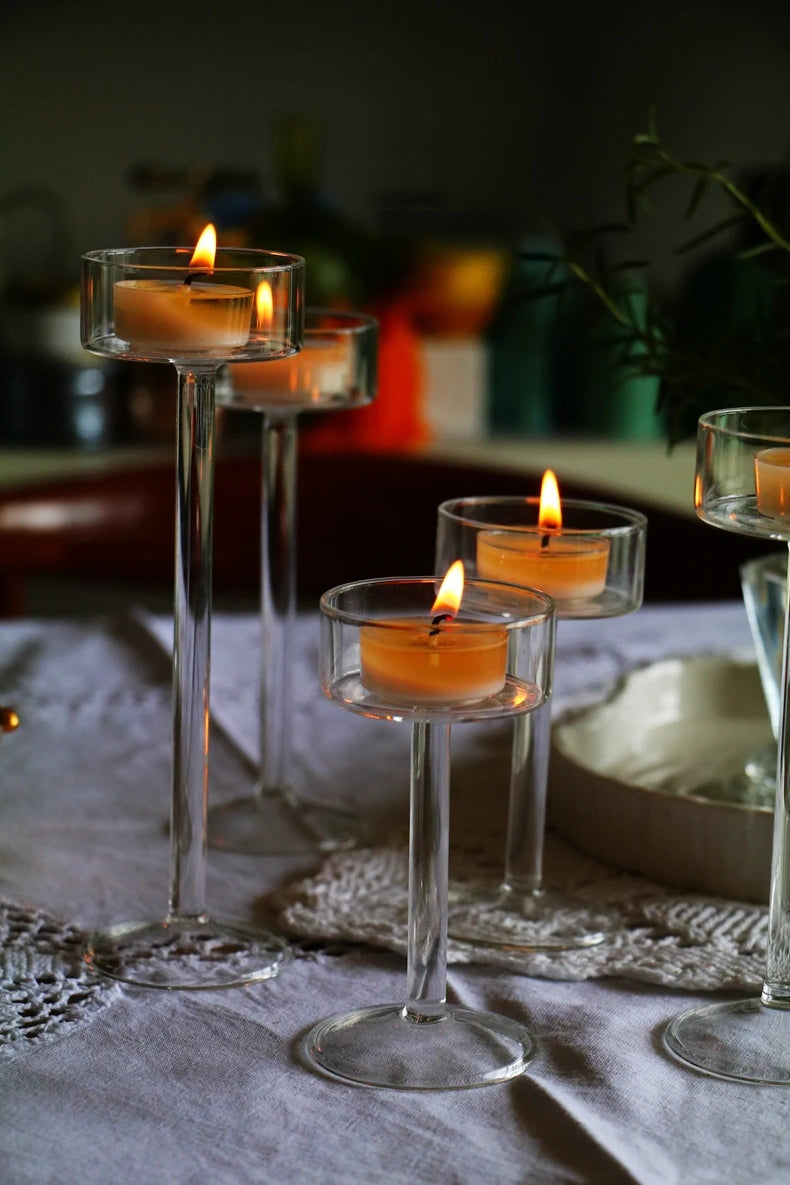 Avelaine Glass Tealight Candle Holder – Raised Table Centrepiece for Home Décor, Weddings and Events.