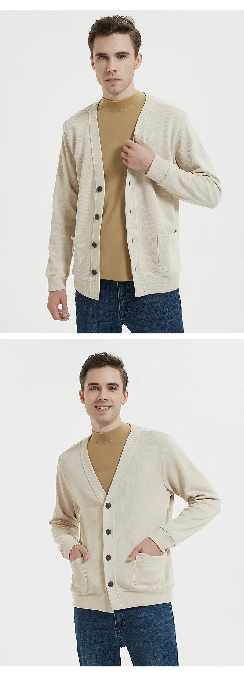 Men’s Button-Up Knit Cardigan – Long Sleeve Lightweight Casual Layer with Pockets