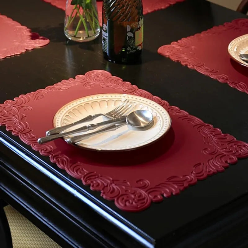 Verra Faux Leather Table Mats – Decorative Edge Non Slip Washable Dining Table Mats Set