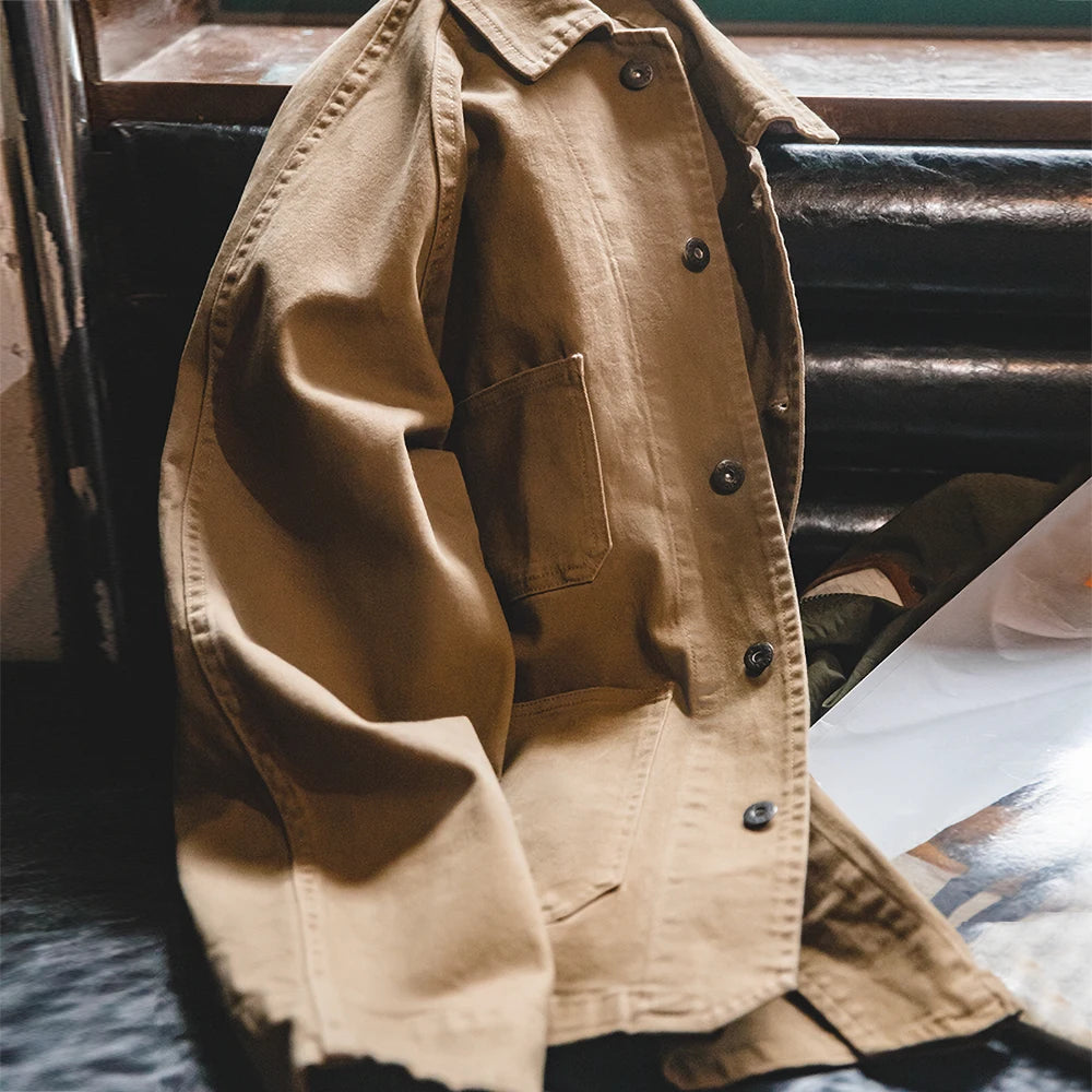 Elion Utility Jacket – Warm Stone Button-Up Men's Jacket with Flap Pockets & Classic Collar