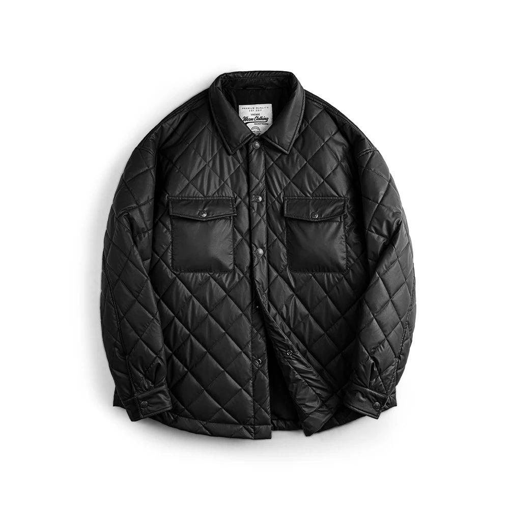 Retro Quilted Diamond Grid Button-Up Jacket