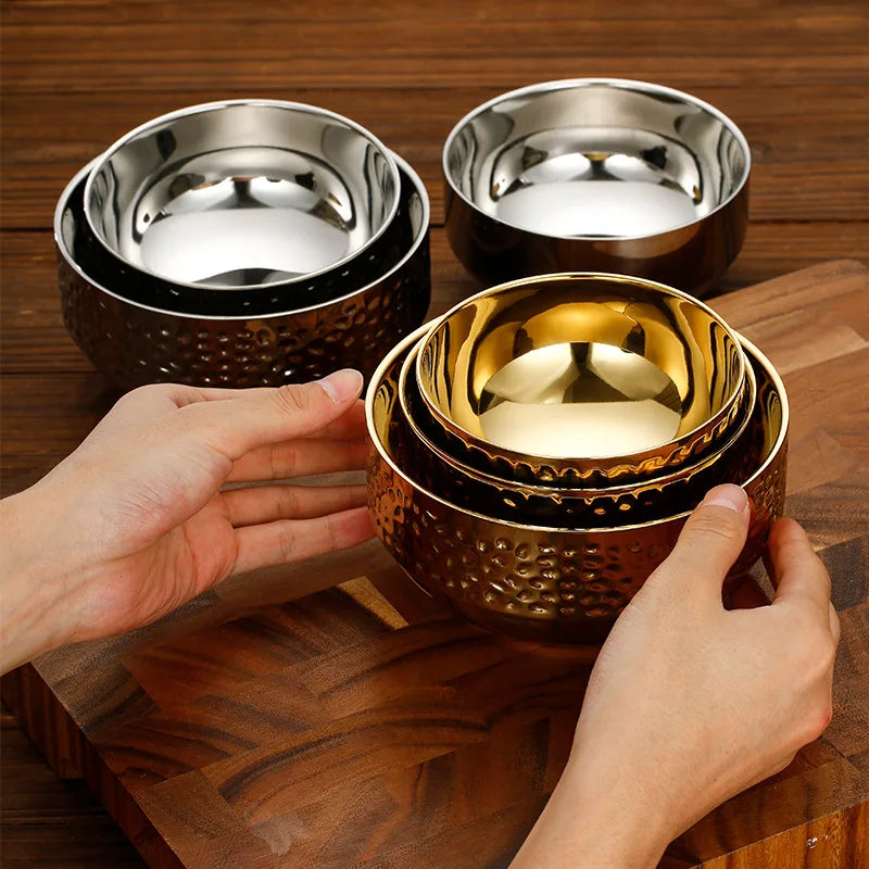 Stainless Steel Double Wall Rice Bowl – Heat Resistant Soup, Ramen & Salad Bowl for Kitchen Dining