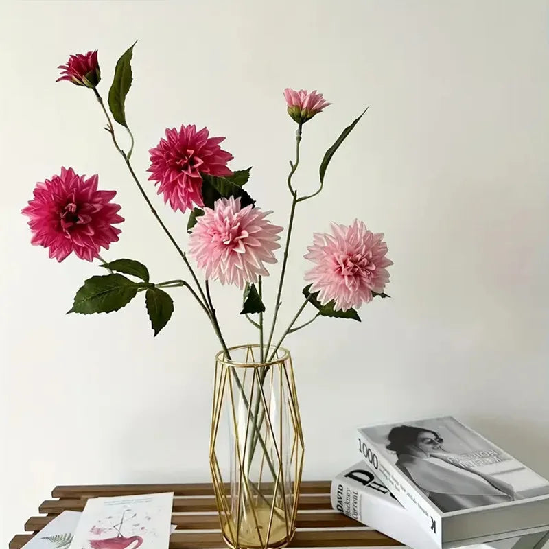Marlowe Faux Dahlia Stem – Large Dahlia Flower Branch with Multi-Head Blooms for Vase Arrangements and Home Décor