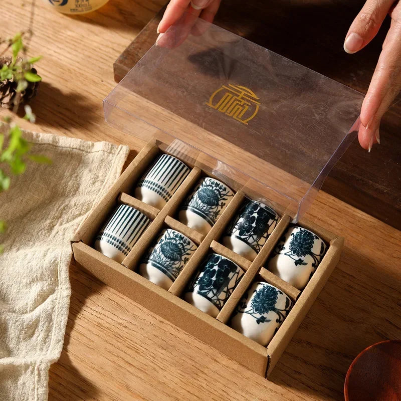Imperial Sake Set with Ceramic Carafe – 9 Piece Black and White Tea Set Gift Box
