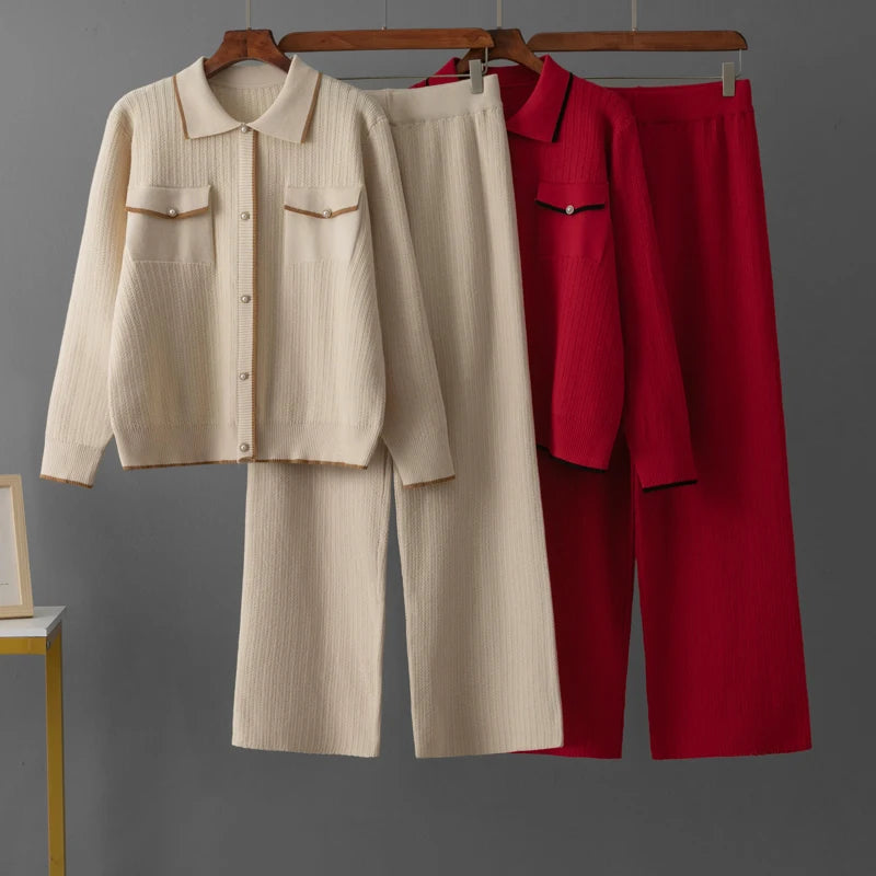 Classic Ribbed Knit 2-Piece Co-ord Set with Contrasting Pocket Detailing