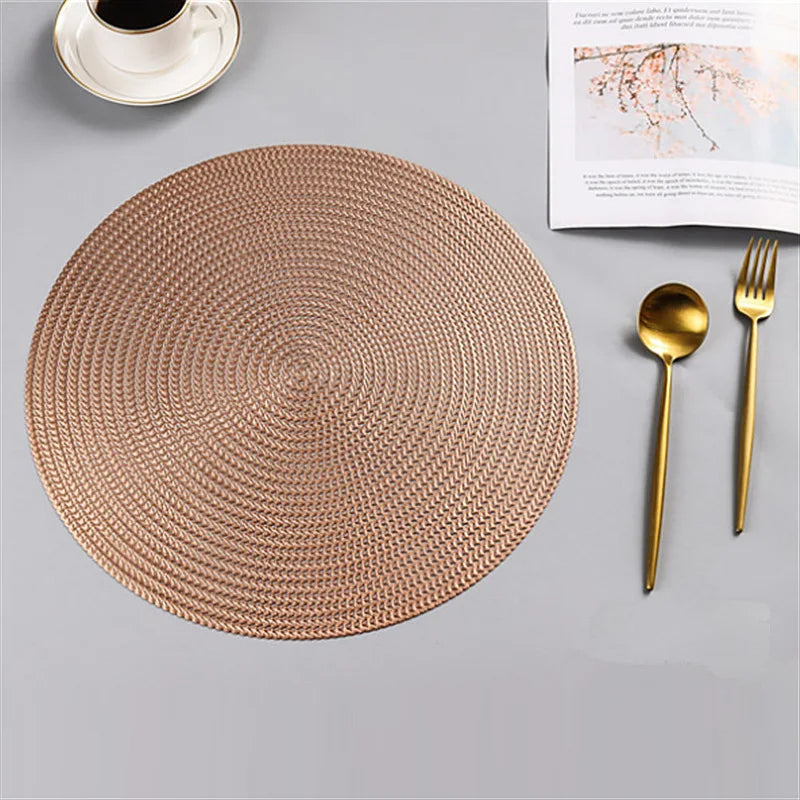 Woven Round Dining Placemats – Non Slip Waterproof Table Mats 38cm Heat Resistant Wipe Clean Dining Table Mats 2 4 6 Piece Sets