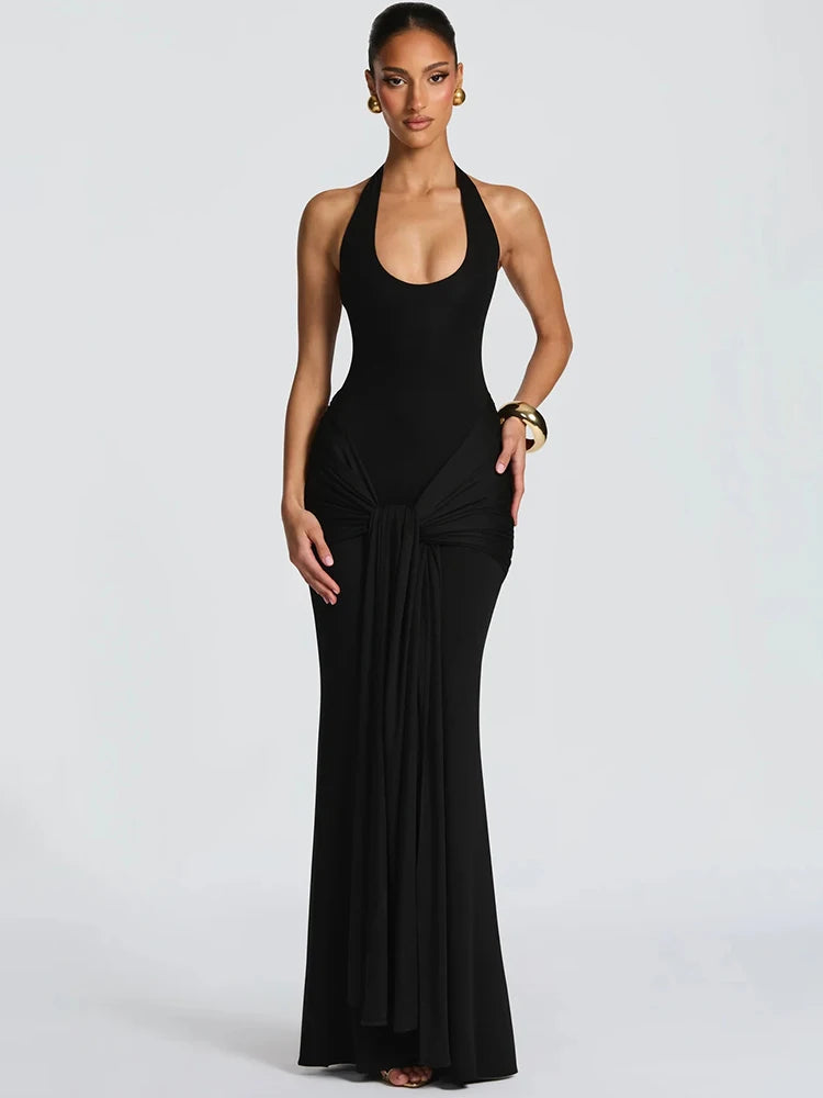 Zavielle Ruched Backless Bodycon Maxi Dress – Evening, Party & Wedding Guest Gown
