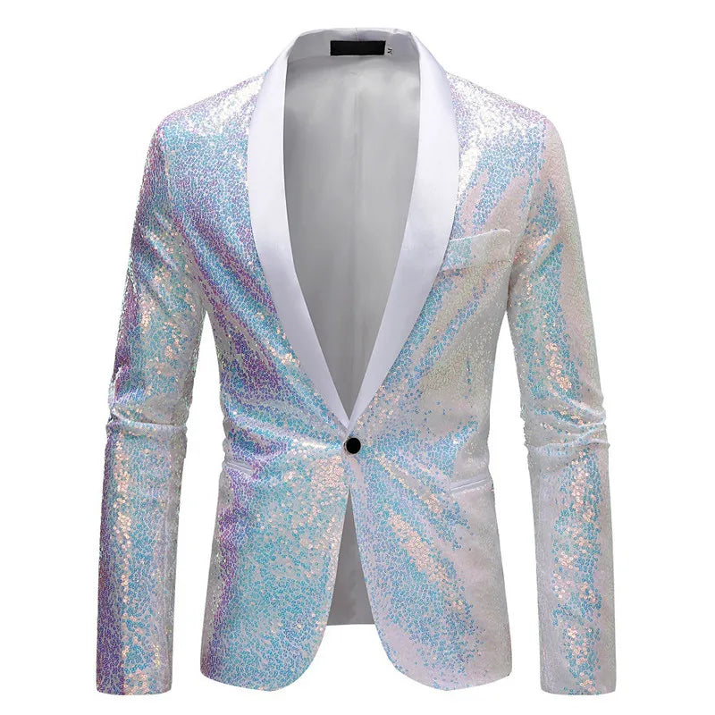 Keston Men’s Sequin Party Blazer – Shawl Lapel Single-Button Evening Jacket for Parties & Events