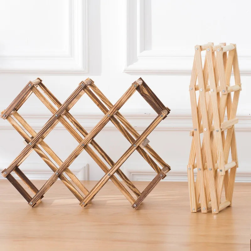 Foldable Wooden Wine Rack – Stackable Bottle Holder Stand for Kitchen & Home Storage, 5 or 10 Bottle Capacity