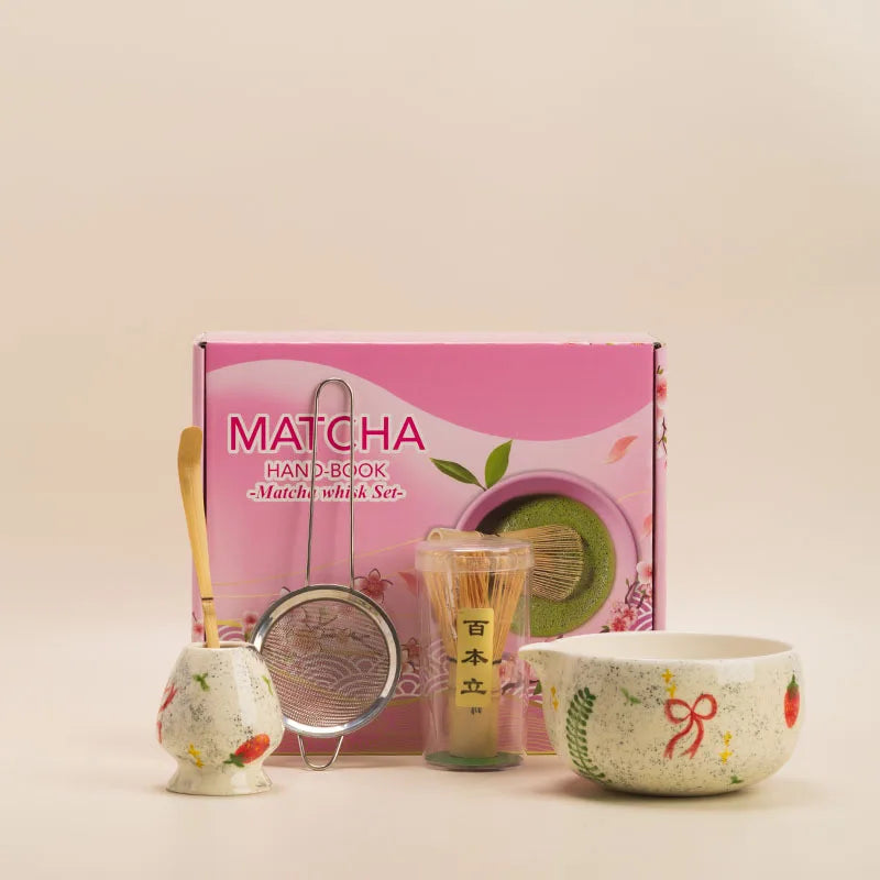 Winter Ribbon Japanese Matcha Set – Ceramic Matcha Bowl & Bamboo Whisk Matcha Gift Kit
