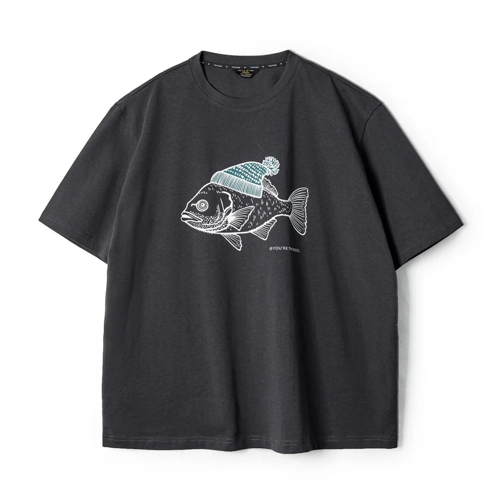 Boss Fish Graphic Cotton T-Shirt – Men’s Oversized Round Neck Short Sleeve Tee