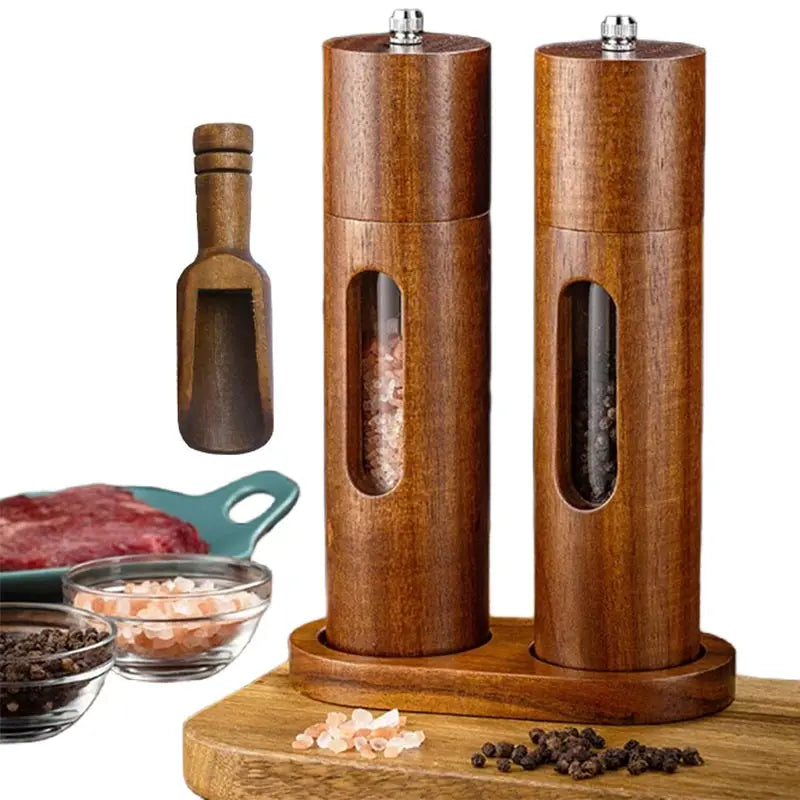 Ardena Wooden Salt & Pepper Grinder Set – Manual Adjustable Spice Mills
