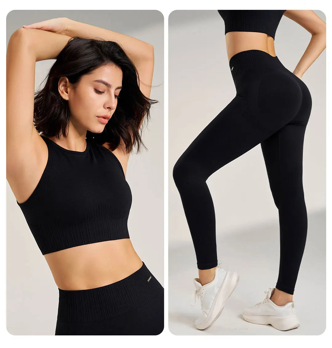 Ravyn Seamless Gym Set – Two Piece Women’s Activewear Crop Top & High Waisted Leggings