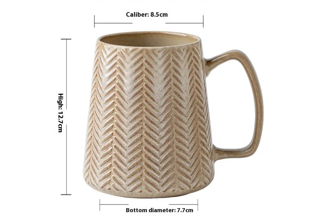 Wheat Weave Embossed Ceramic Mug with Wooden Lid & Spoon