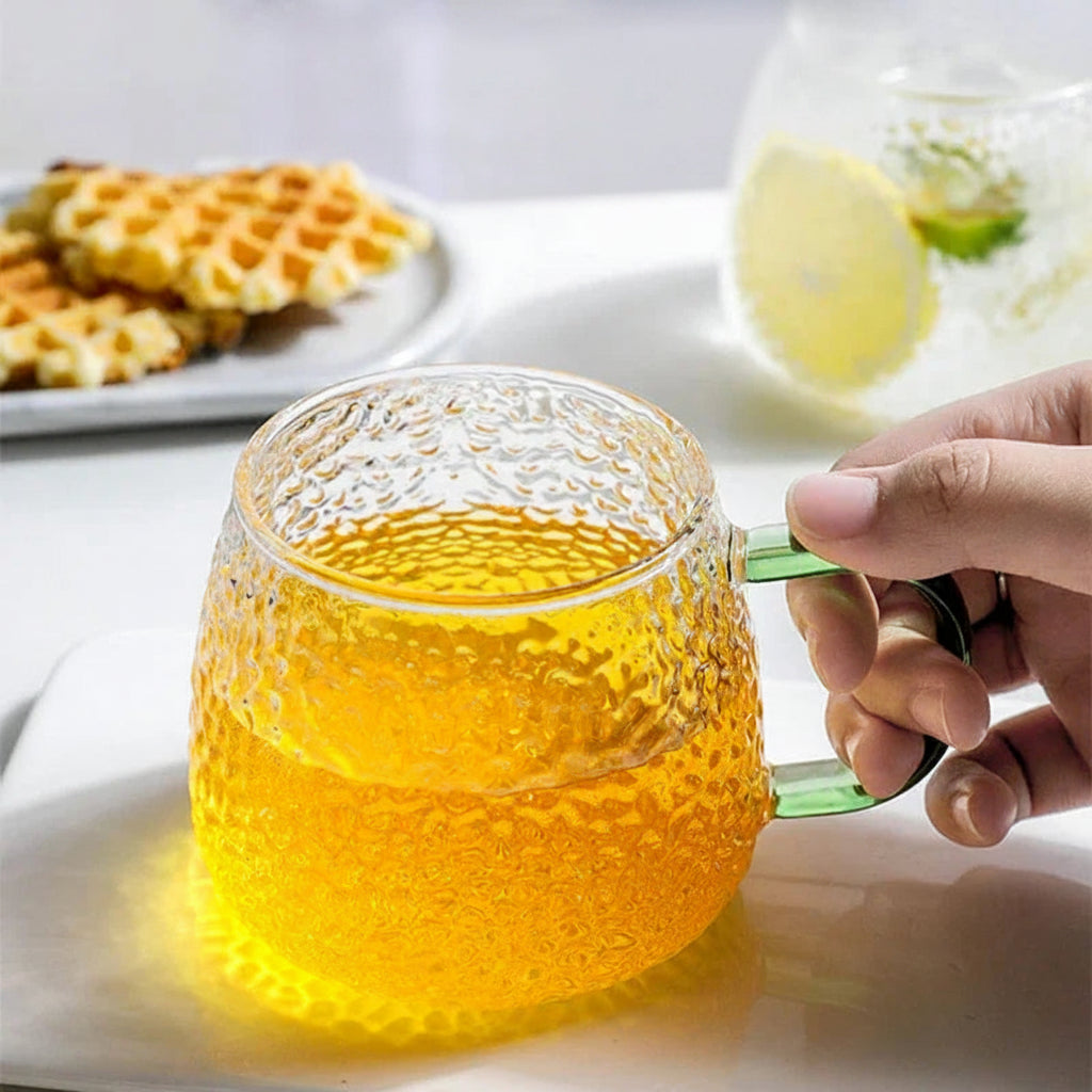 Lumea Textured Glass Tea & Coffee Mug – Clear Everyday Drinking Cup