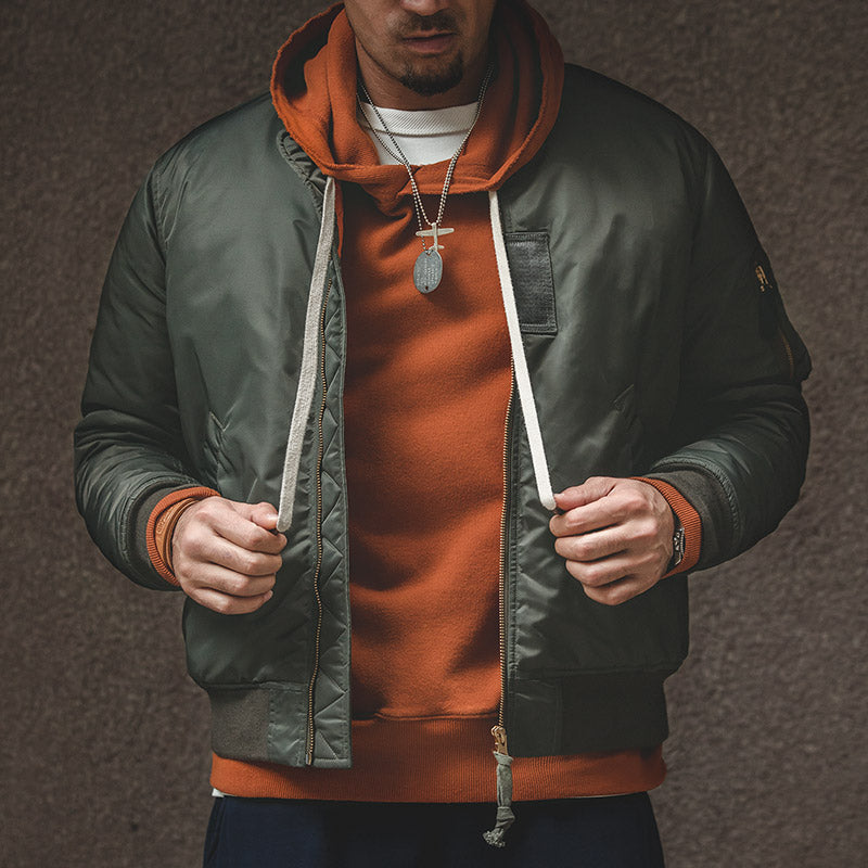 MA1 Bomber Jacket for Men – Military Flight Jacket with Orange Lining, Zip Pockets & Ribbed Hem