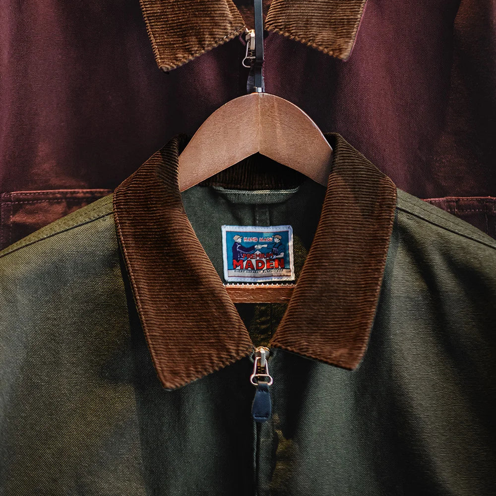 Detroit Jacket – Men’s Canvas Zip-Up Jacket with Corduroy Collar and Lined Interior