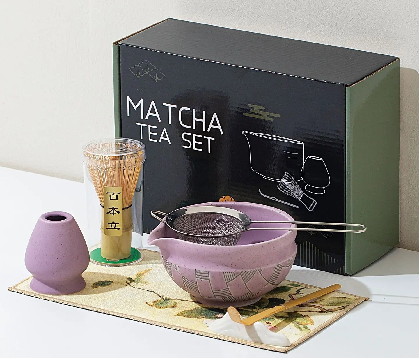 Yunari Japanese Matcha Tea Set – 5 Piece or 7 Piece Matcha Gift Set with Bamboo Whisk, Bowl and Sieve