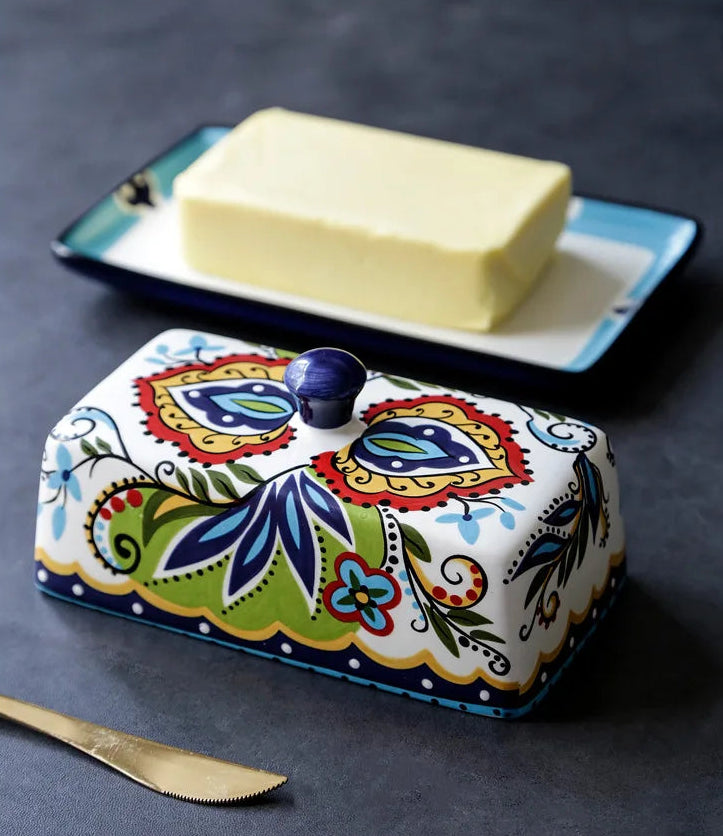 Meadow Garden Hand-Painted Ceramic Butter Dish with Lid – Covered Butter Dish Plate for Kitchen Butter Storage and Table Use