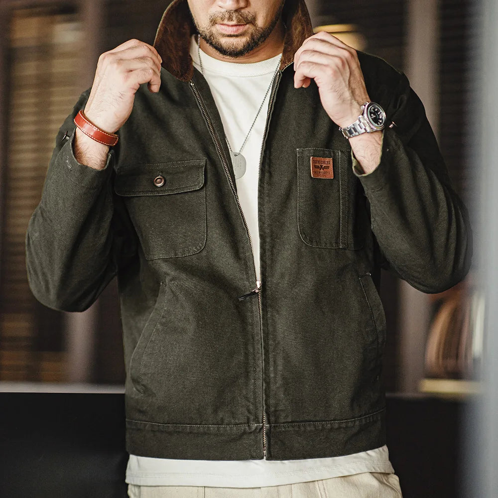 Detroit Jacket – Men’s Canvas Zip-Up Jacket with Corduroy Collar and Lined Interior