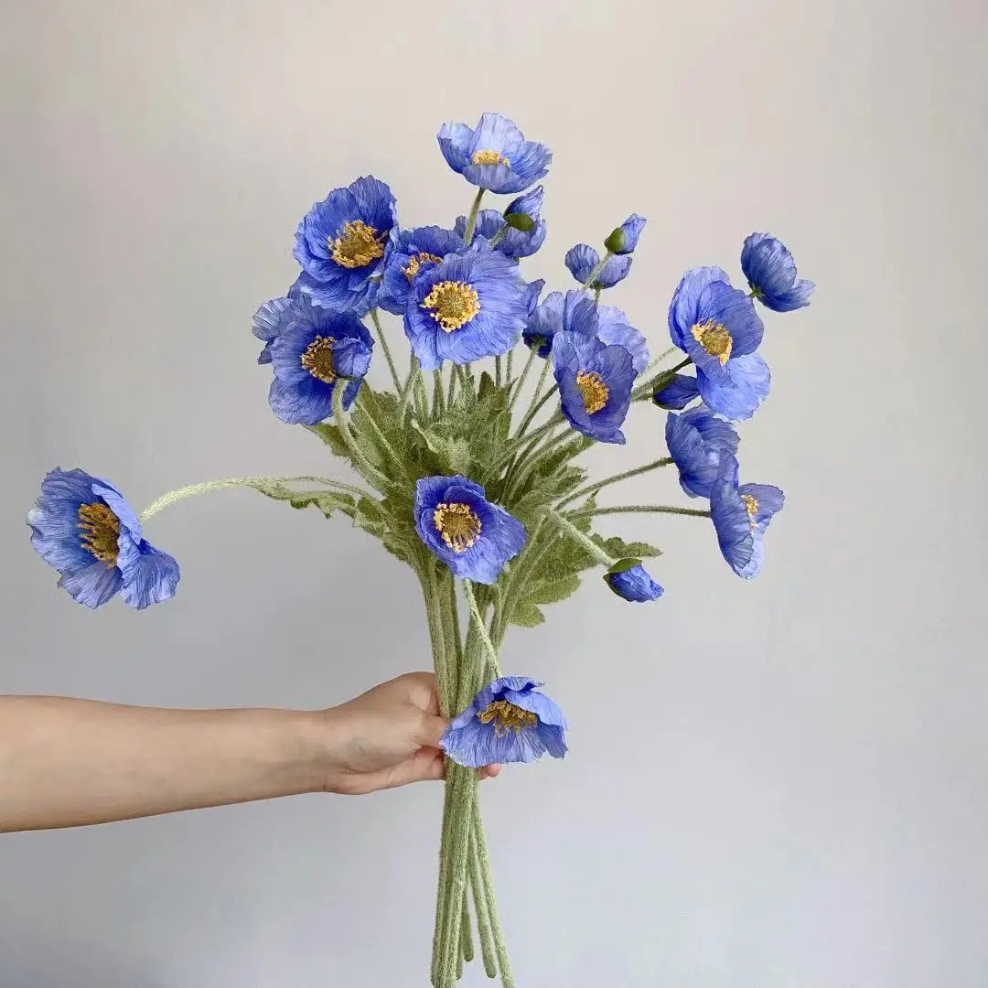 Meadow Poppy Stem Bundle – Silk Poppy Flower Stem with 3 Blooms and 1 Bud for Vase Arrangements and Home Styling