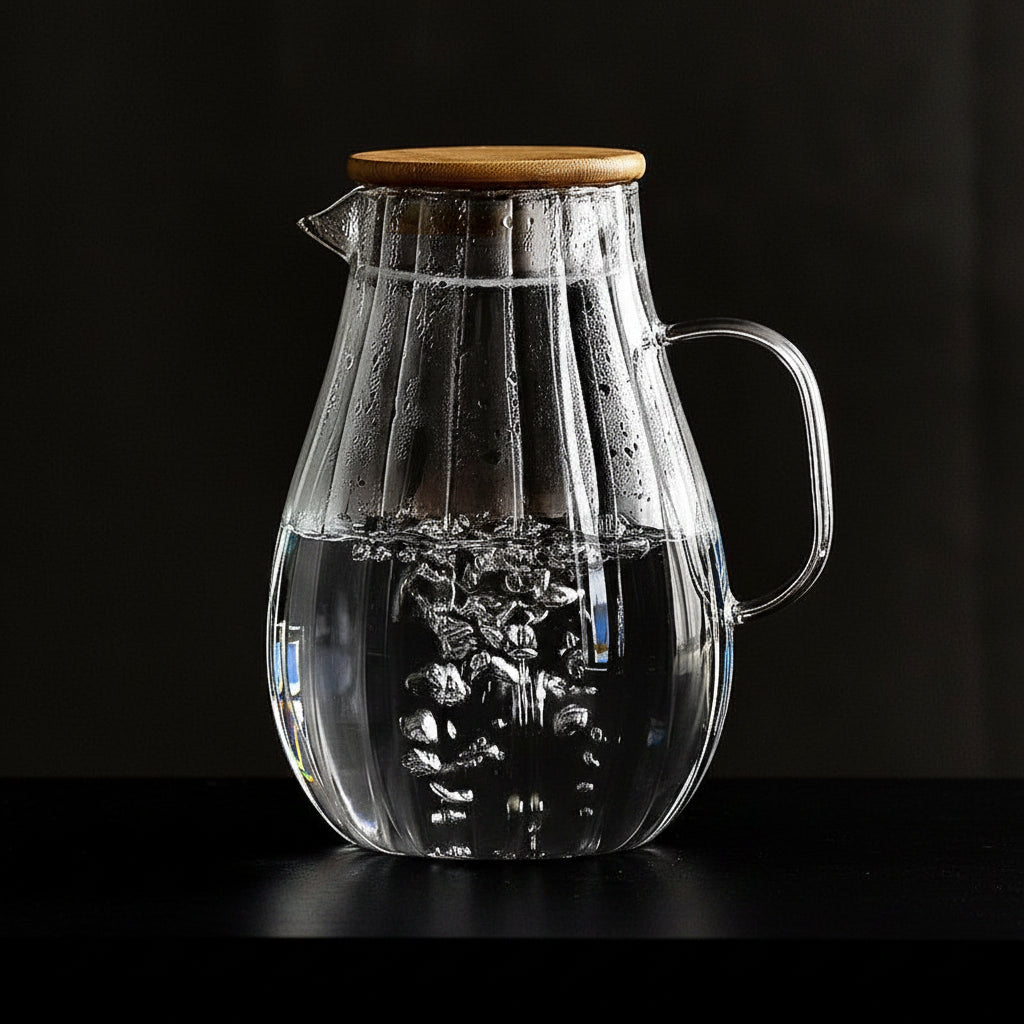 Alvero Glass Water Jug with Lid – Ribbed Kitchen Carafe
