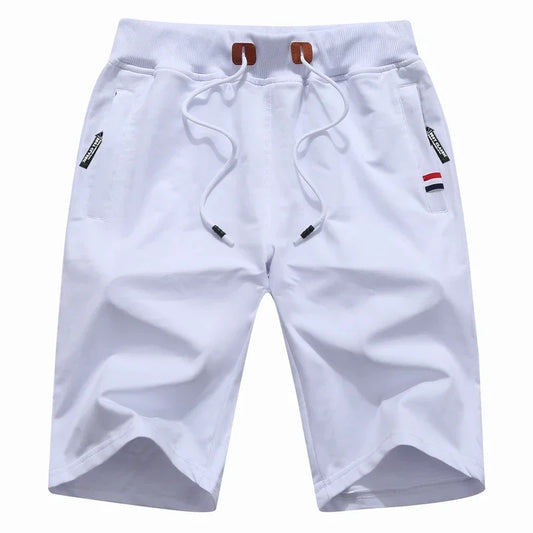 Men’s Summer Cotton Drawstring Shorts – Casual Knee-Length Bermuda Shorts in White, Black, Navy, Grey & Green
