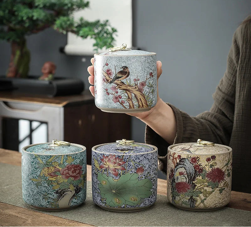 Meadow Ceramic Tea Caddy with Lid – Sealed Storage Jar