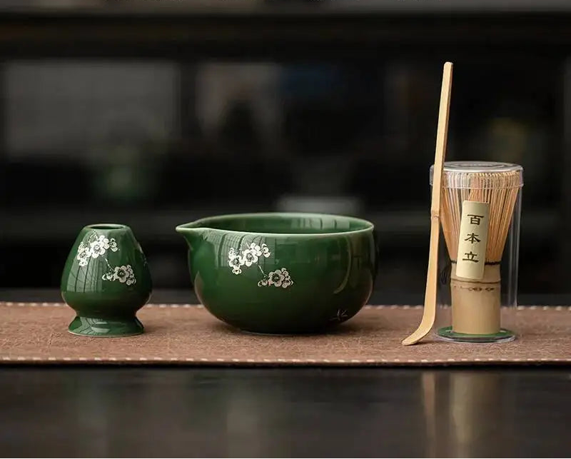 Hanairo Blossom Matcha Tea Set – Ceramic Matcha Bowl Set with Bamboo Whisk and Scoop