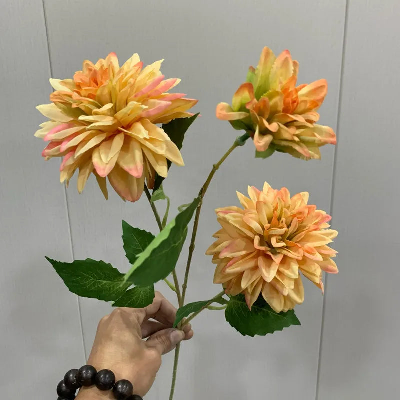 Marlowe Faux Dahlia Stem – Large Dahlia Flower Branch with Multi-Head Blooms for Vase Arrangements and Home Décor