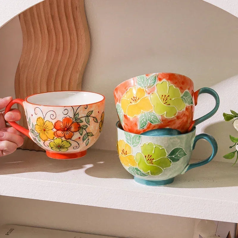 Summer Bloom Hand-Painted Ceramic Tea & Coffee Mug – 500ml
