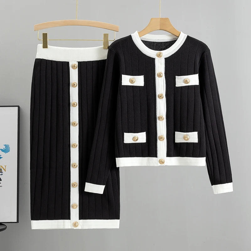 Women's Button-Detail Knit Cardigan & Skirt Two-Piece Set - Multiple Colours