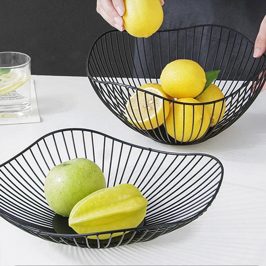 Black & Gold Metal Wire Fruit Basket – Modern Countertop Bowl for Kitchen & Dining Table