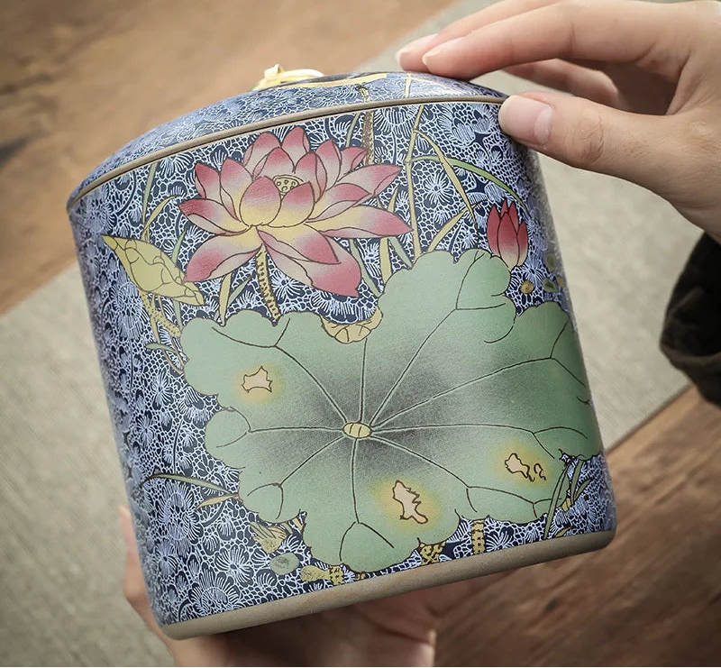 Meadow Ceramic Tea Caddy with Lid – Sealed Storage Jar