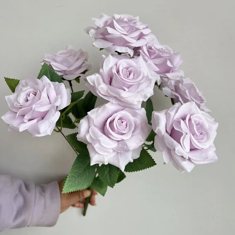 Rosara Silk Rose Bouquet – 9 Head Faux Rose Arrangement Decorative Flower Bunch