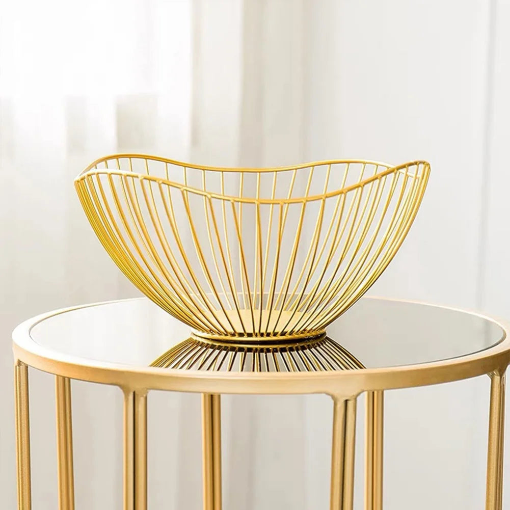 Black & Gold Metal Wire Fruit Basket – Modern Countertop Bowl for Kitchen & Dining Table