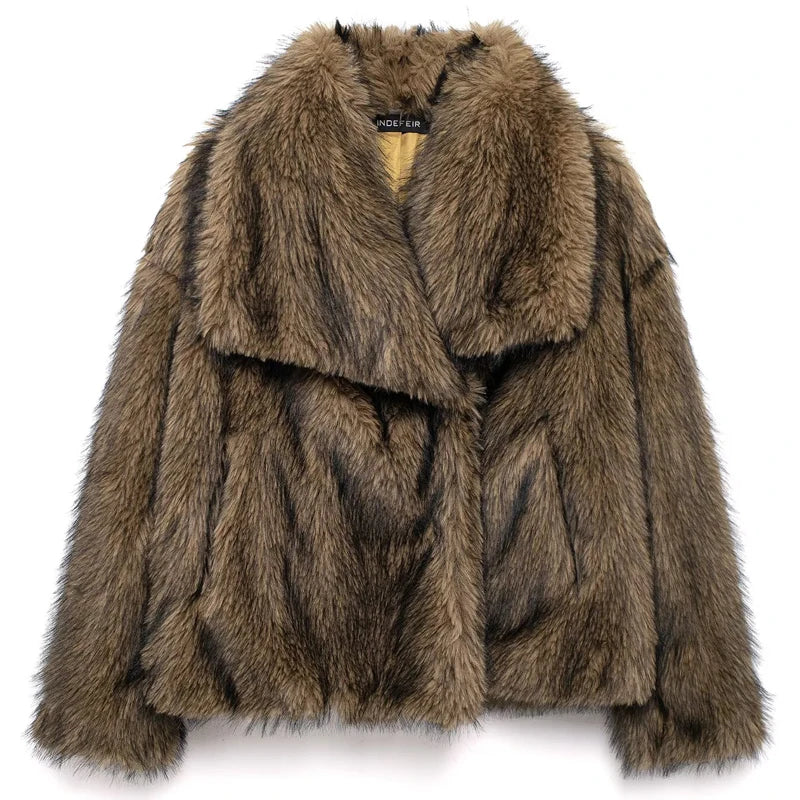 Velvessa Faux Fur Cropped Jacket – Soft Plush Winter Coat in Claret, Brown, Leopard, Black, Grey & White