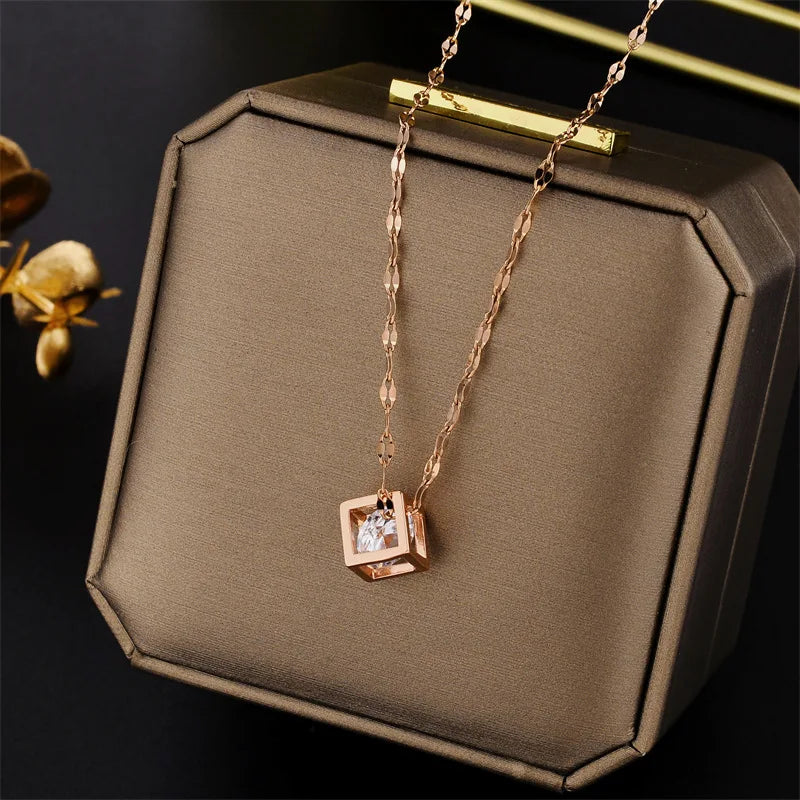 Gold Cube Pendant Necklace