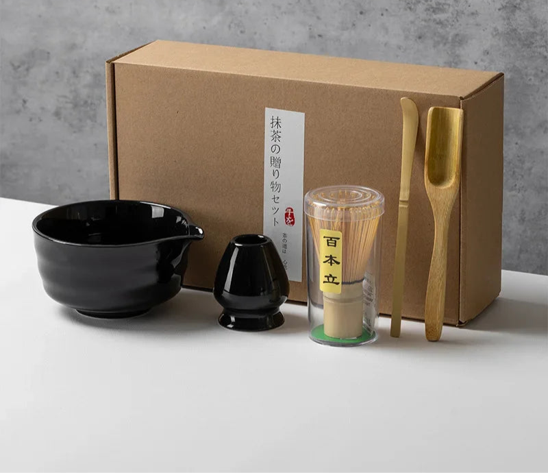 Matcha Tea Set with Ceramic Bowl & Bamboo Accessories – 4/5/6 Piece Traditional Japanese Matcha Kit in Sage Green