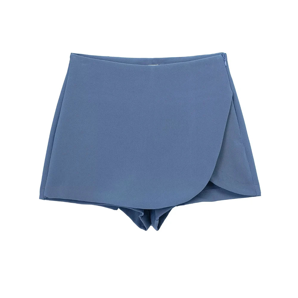 Eliora Asymmetric Mini Skort – High Waisted Tailored Wrap Shorts in Multiple Colours