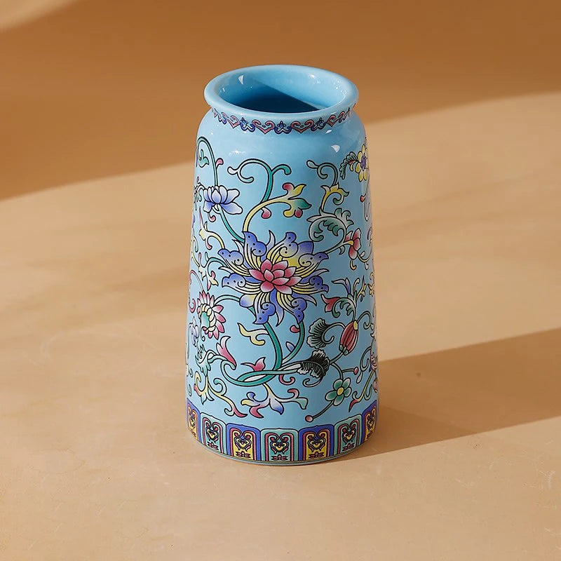 Seravelle Floral Ceramic Vase – Decorative Flower Vase for Living Room, Table Centrepiece & Home Décor (Red, Blue, Light Blue , Ivory & Yellow)