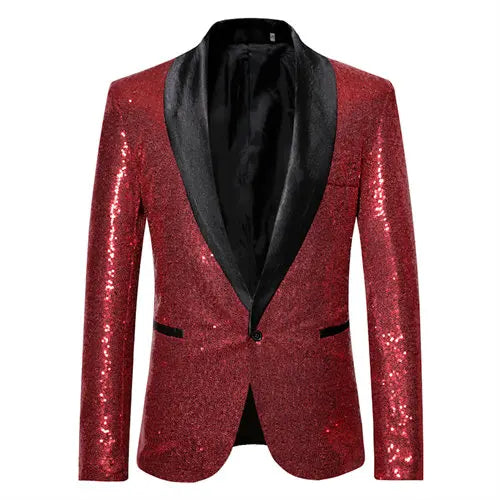 Keston Men’s Sequin Party Blazer – Shawl Lapel Single-Button Evening Jacket for Parties & Events