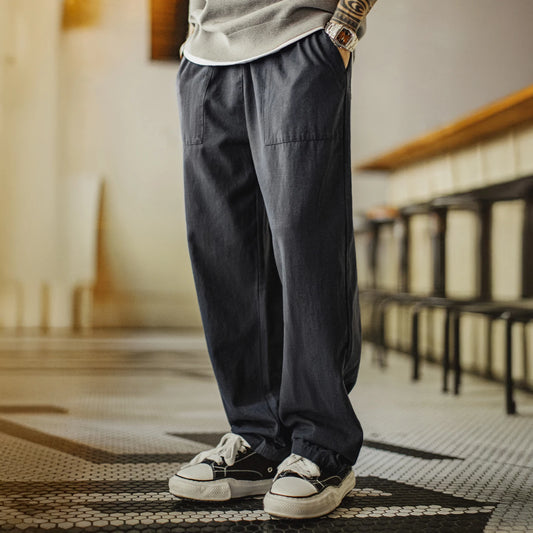Dunley Elastic Waist Trousers – Straight-Leg Drawstring Trousers with Front Pockets