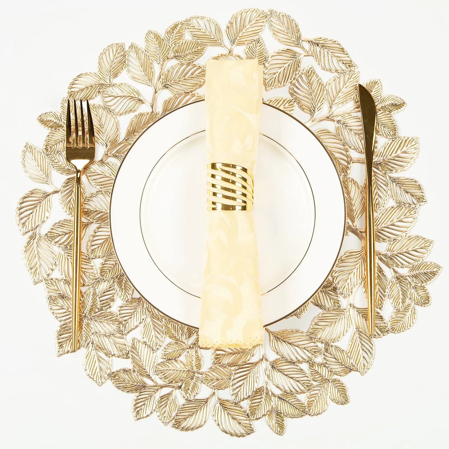 Leaf Cutwork Round Dining Placemats Set of 6 – Decorative Table Mats Non Slip Wipe Clean Heat Resistant Kitchen Table Placemats