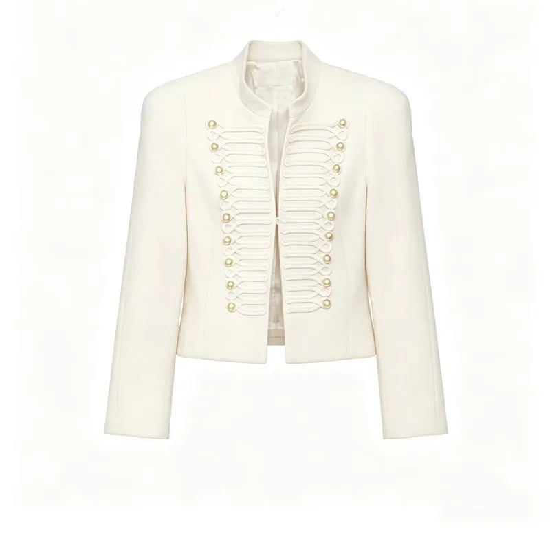 Sorevina Military Braid Cropped Jacket – Women's Embellished Button Cropped Jacket