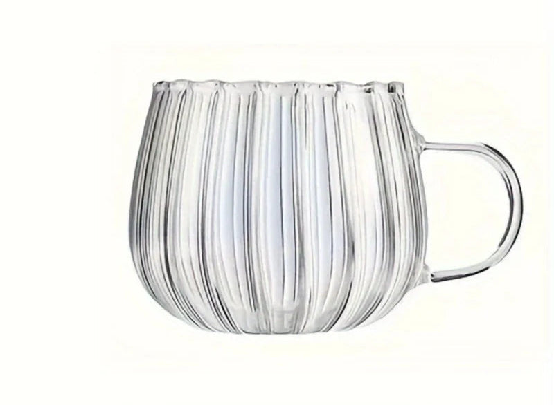 Ribbed Glass Tea & Coffee Mug – Clear Glass Cups with Handle