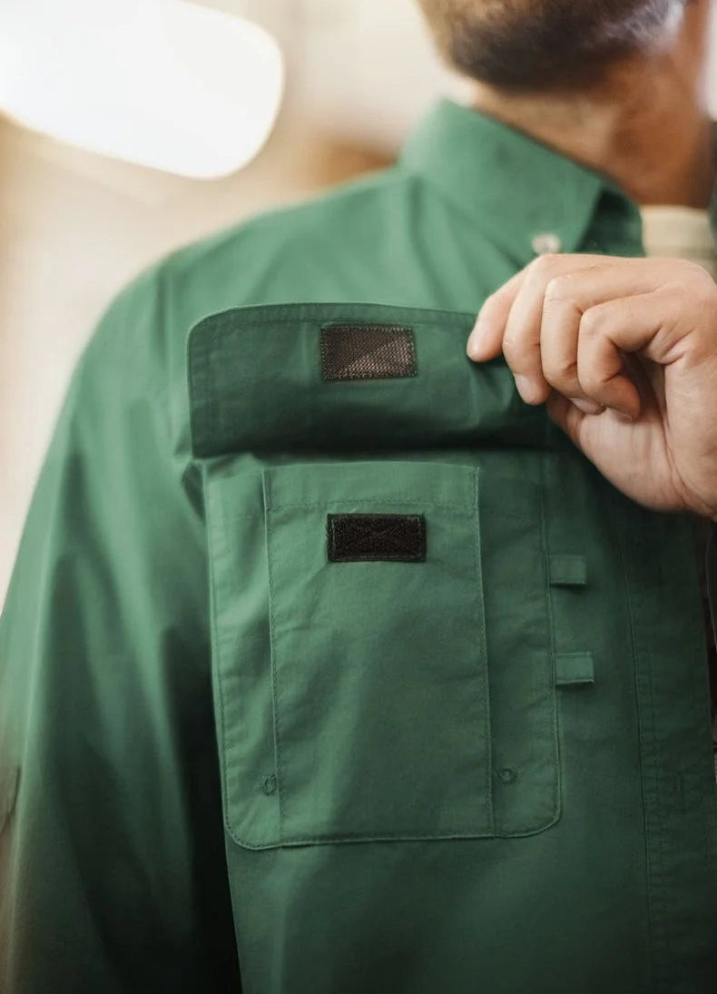 Brentwell Men’s Green Cotton Overshirt – Long Sleeve Single-Breasted Loose Fit Utility Shirt Jacket