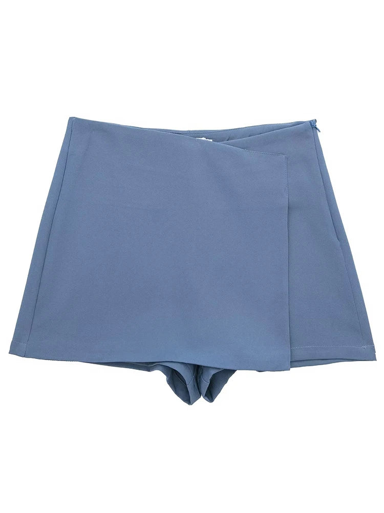 Sorlette Asymmetric Wrap Skort – High Waist Mini Skirt Shorts for Women in Cream, Blue, Black, Brown & Purple